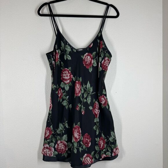 Vintage Other - Vintage Intimate Affair Floral Slip Dress Satin Mini Nightgown Roses Size Large